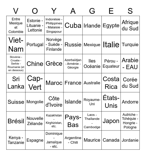 baiser dans tous les pays Bingo Card