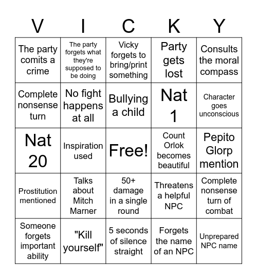 DnD Bingo Card