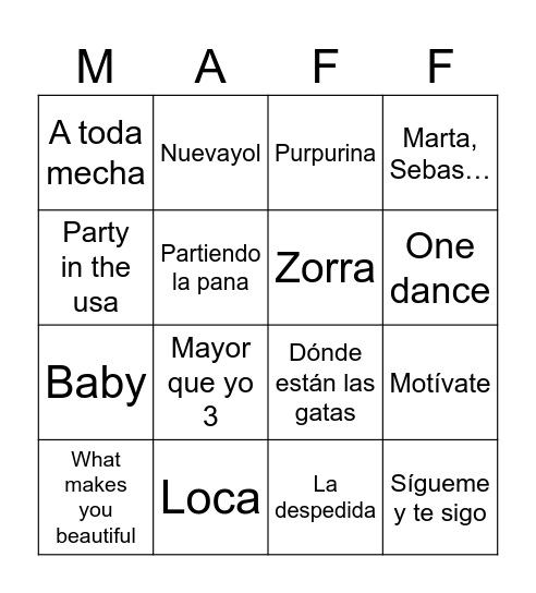 DESPEDIDAAAAAA!!! Bingo Card