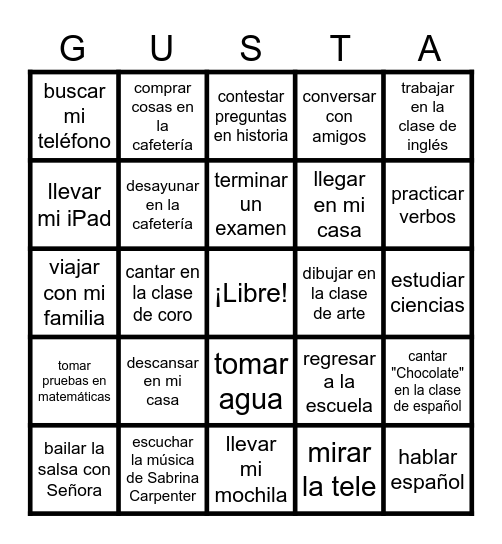 ¡GUSTA! Bingo Card