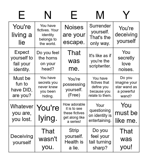 Temptations (DID edition) Bingo Card