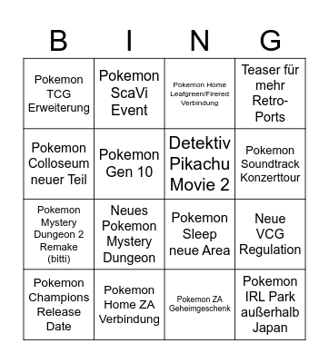 Pokémon Presents Bingo Card