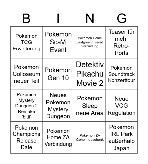 Pokémon Presents Bingo Card