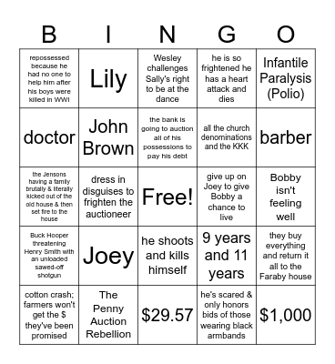 Shiloh Autumn, Prologue-Chapter 11 Bingo Card