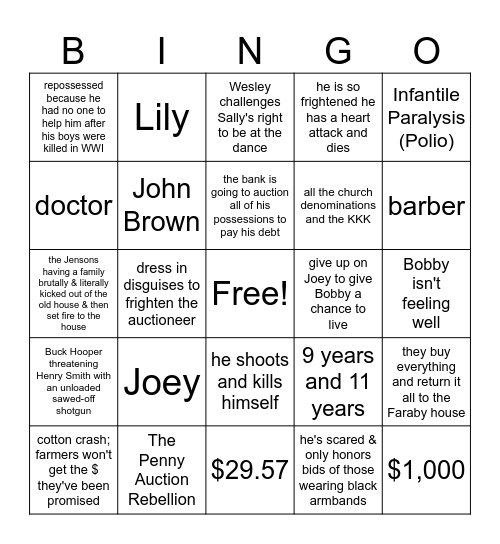 Shiloh Autumn, Prologue-Chapter 11 Bingo Card