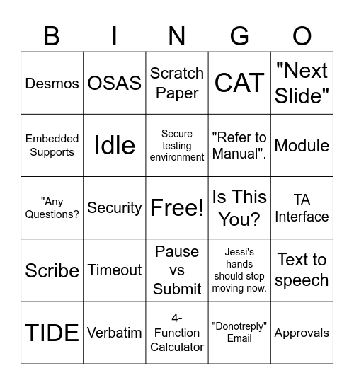 OSAS Training Bingo Card