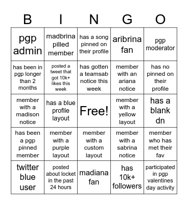 PGP Bingo Card