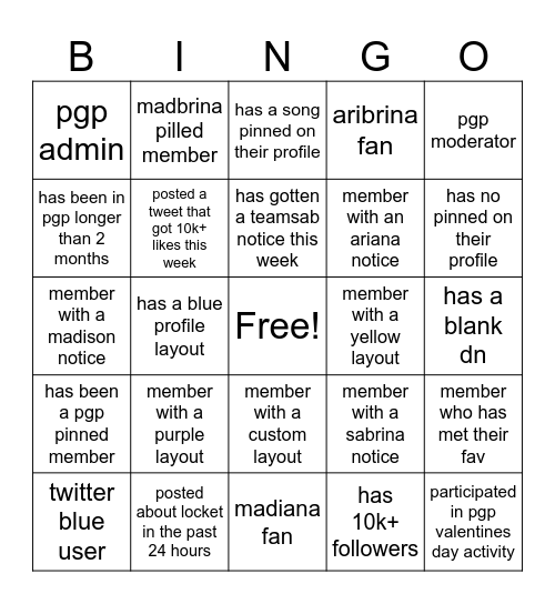PGP Bingo Card