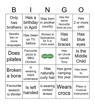 Get to Know You- SS Cranbourne Bingo Card