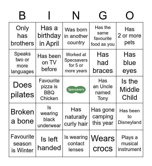 Get to Know You- SS Cranbourne Bingo Card