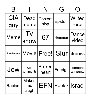 tik tak Bingo Card