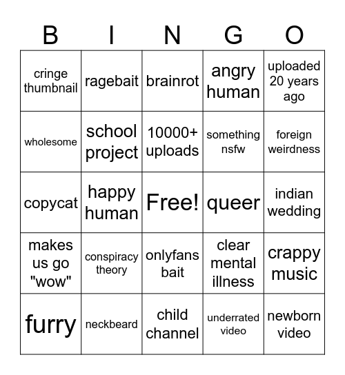 0 View YouTube bingo Card
