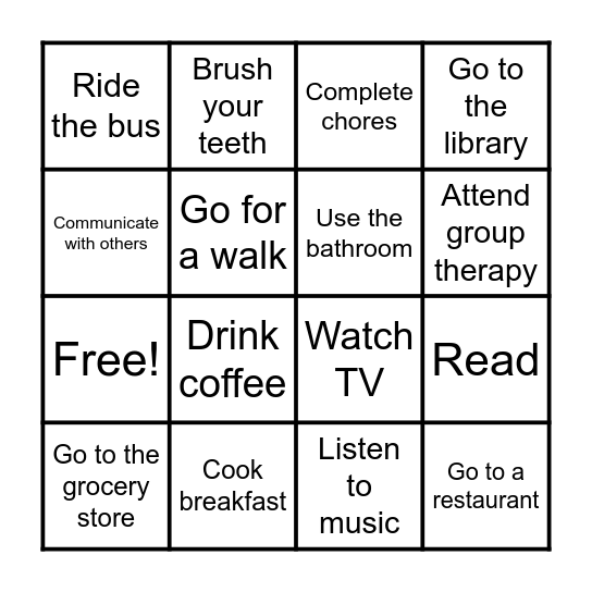 Daily Activity / Routine Bingo Card