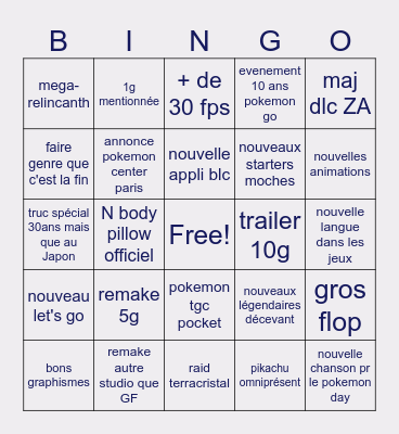 The Pokemon Slay Bingo Card