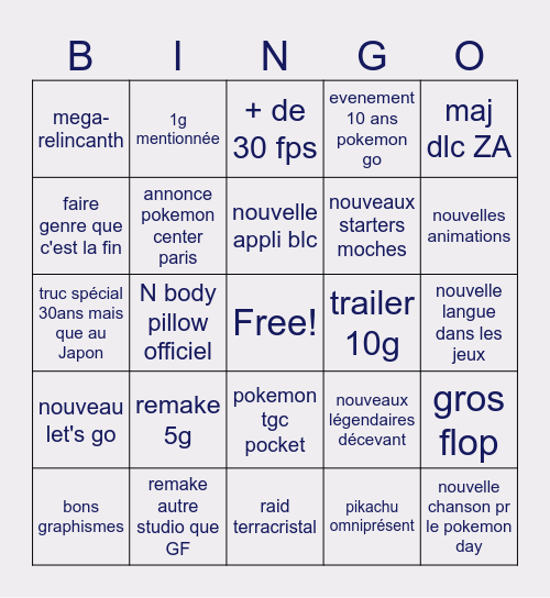 The Pokemon Slay Bingo Card