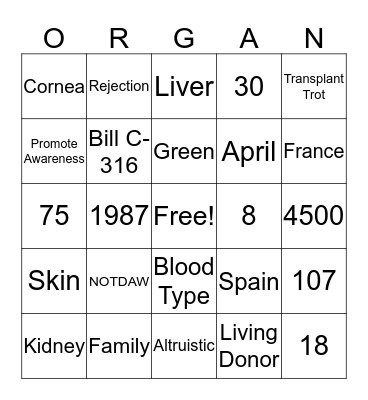 Canadian Transplant Association Bingo Card