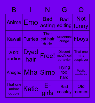 Cringe bingo Card