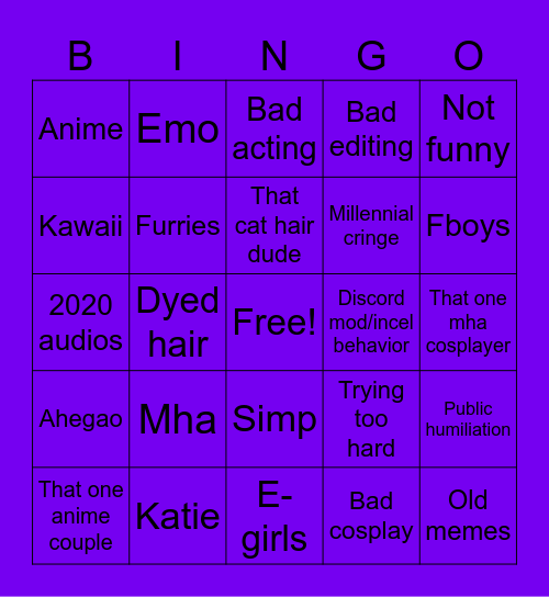 Cringe bingo Card