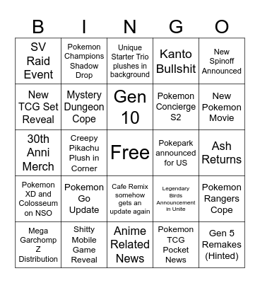 2026 Pokemon Day Bingo Card