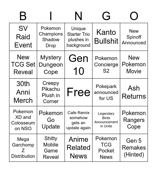 2026 Pokemon Day Bingo Card