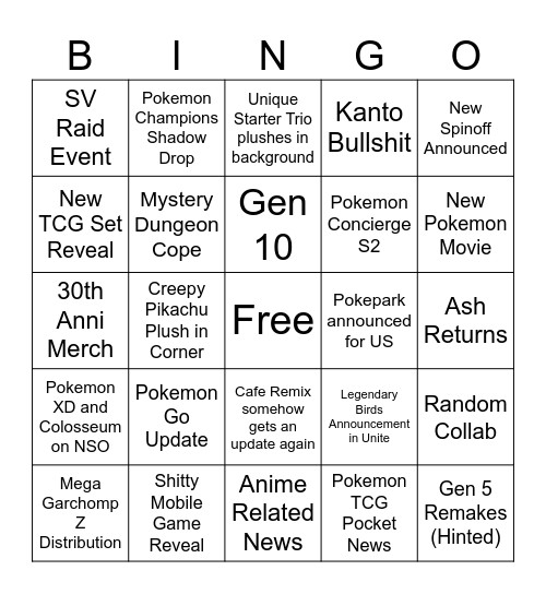 2026 Pokemon Day Bingo Card