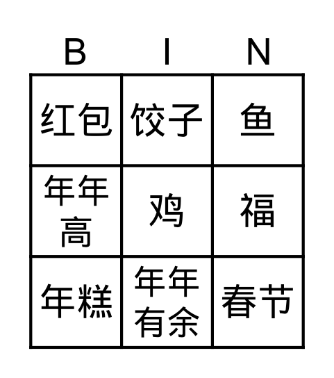 春节的吉祥密码 Bingo Card