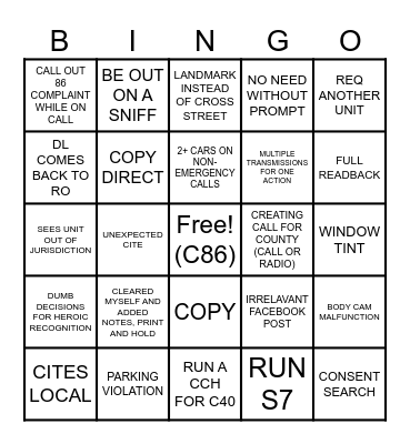 COUNTY BINGO Card