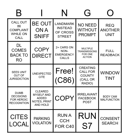 COUNTY BINGO Card
