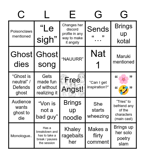 Very angsty Bingo Card