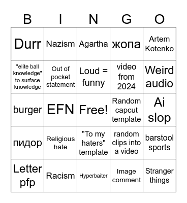 Tiktok Bingo Card