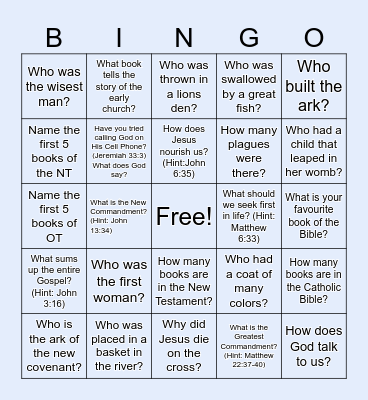 BIBLE Questions Bingo Card