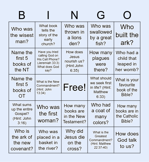 BIBLE Questions Bingo Card