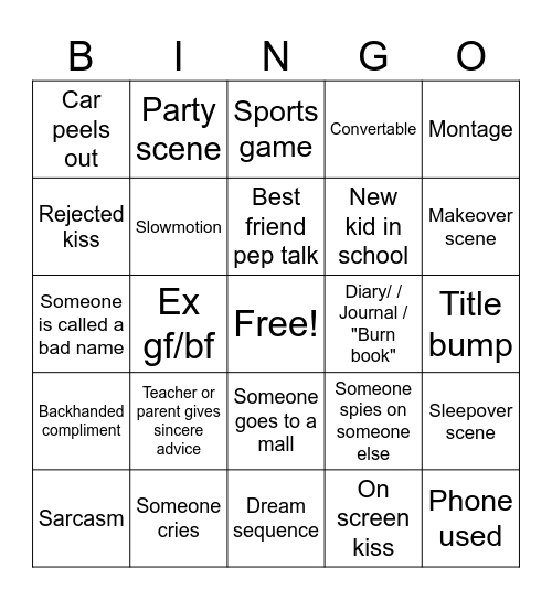 Teen Movie Trivia Bingo Card