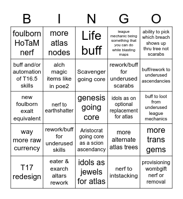Poe 3.28 prayge Bingo Card