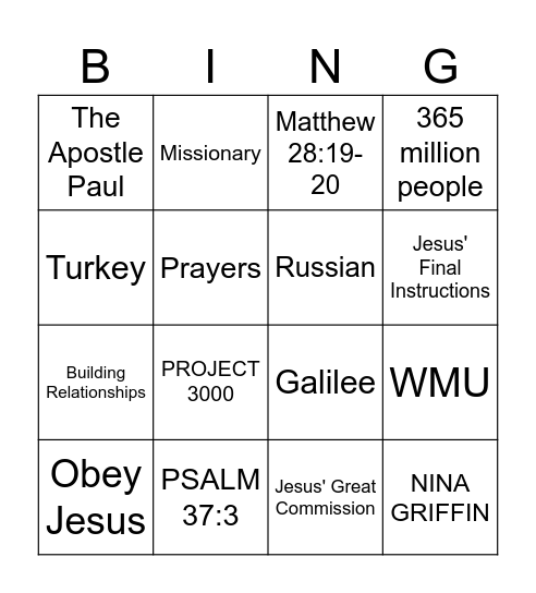 CENTRAL ASIA MISSIONS Bingo Card
