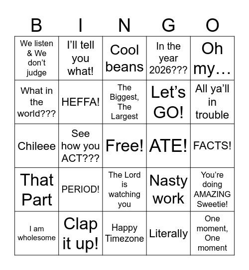 Untitled Bingo Card