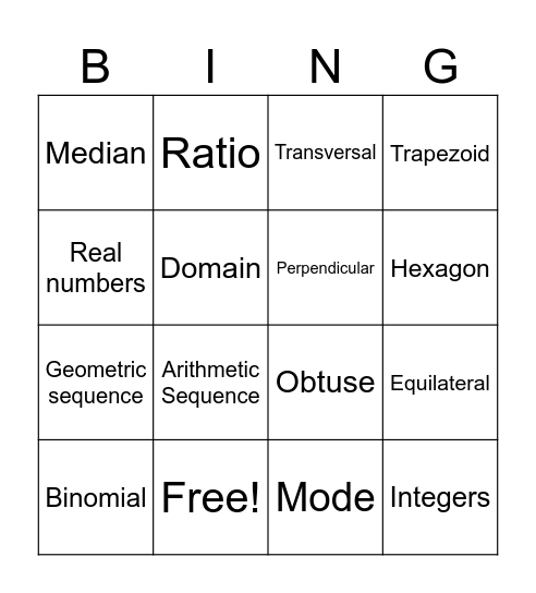Challenge 2, Semester 2 Math Bingo Card