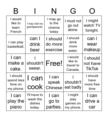 modal verbs Bingo Card