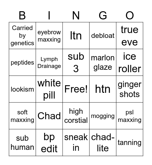 Black Pill Bingo Chart Bingo Card