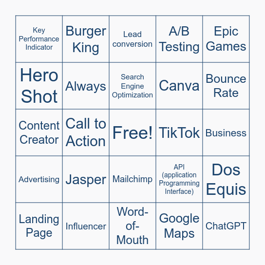 AMA Buzzword Binggo Bingo Card