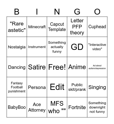 Tiktok Bingo Card