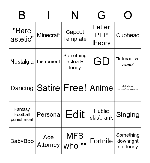 Tiktok Bingo Card