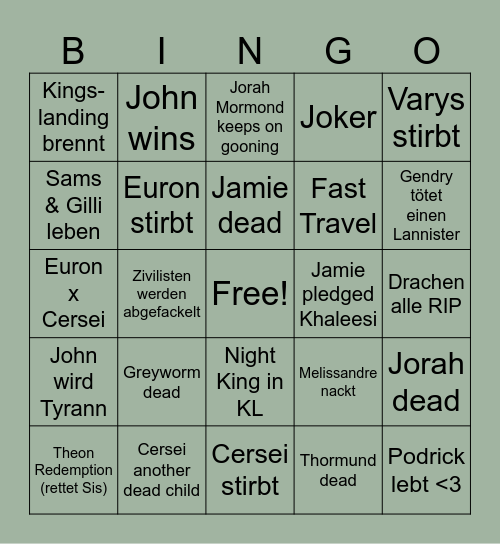 S8 GOT Bingo Card