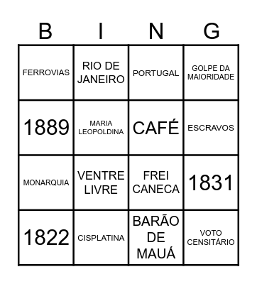 BINGO DE HISTÓRIA Bingo Card