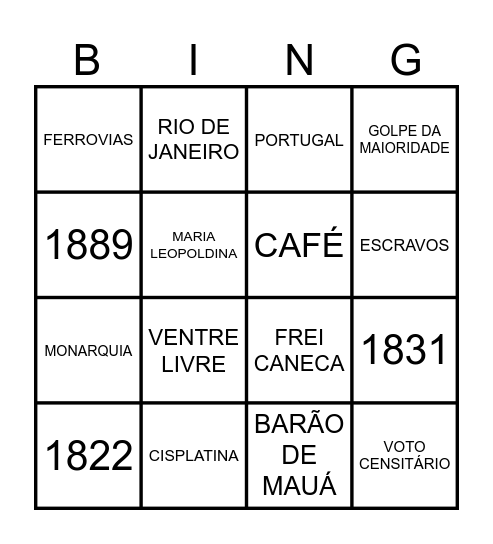 BINGO DE HISTÓRIA Bingo Card