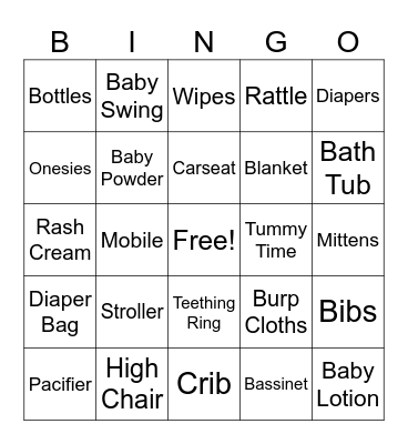 Baby Shower Bingo Card