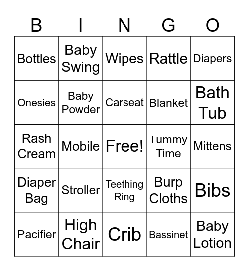 Baby Shower Bingo Card
