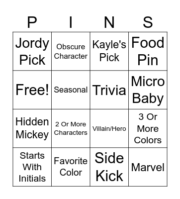 Disney Pingo Bingo Card