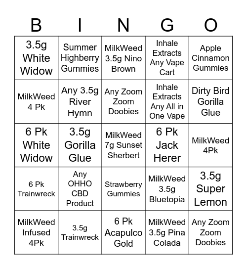 Back Home Dispensary Bingo Card