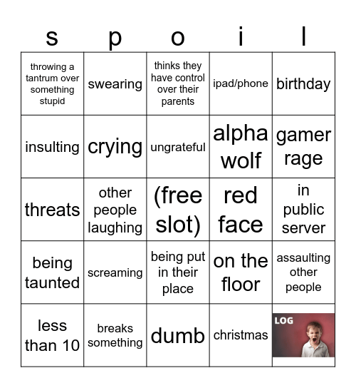 spoiled kid bingo Card